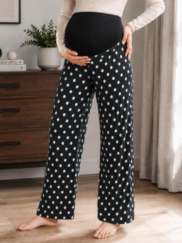 Yousify Womens Maternity Pants Casual Wide Leg Pregnancy Trousers - color: Wave Point Black, size: Medium