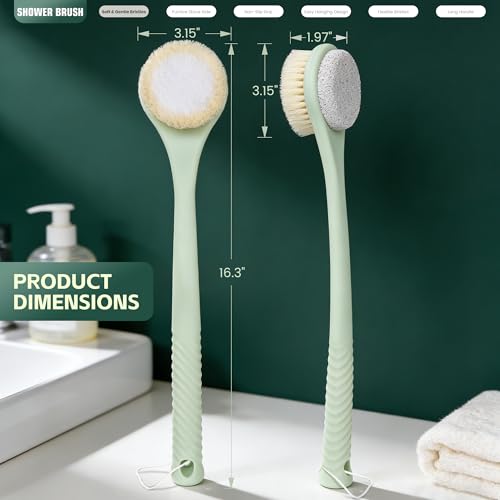 Back Scrubber for Shower, Long Handle Body Brush, Green - color: Greenb