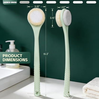 Back Scrubber for Shower, Long Handle Body Brush, Green - color: Greenb