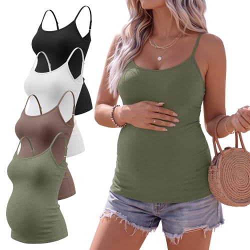 Ficerd 4 Pack Womens Maternity Nursing Tank Tops - color: Gray Green, Coffee, White, Black, size: X-Large