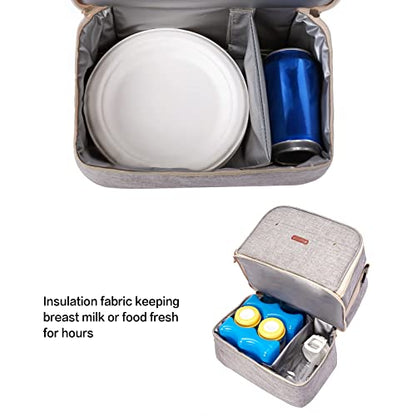 Breast Pump Bag Cooler Compartment Moistureproof Bag Double Layer for Mother Breast Milk Pump Lunch Bag Outdoor Working (Grey) - color: Grey