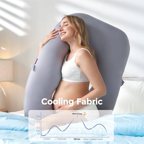 Momcozy Cooling Pregnancy Pillow - Dreamlign U Pro Maternity Pillow - color: Grey -Cooling Fabric