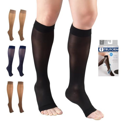 Truform Sheer Compression Stockings, 8-15 mmHg, Women's Knee High Length, 20 Denier - color: Black, size: Large (1 Pair)