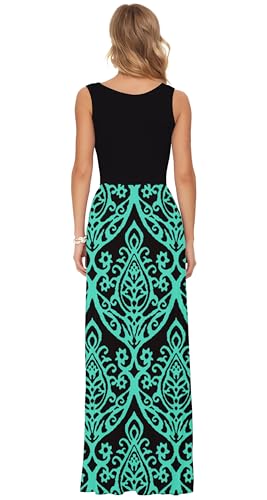 AUSELILY Women's Summer Sleeveless Loose Plain Casual Long Maxi Dresses - color: 02-black Green, size: X-Large
