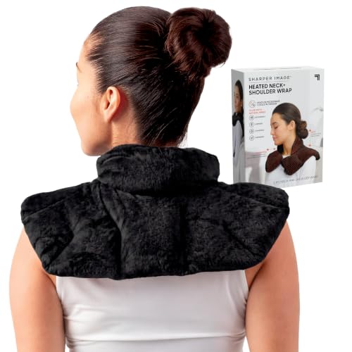 Sharper Image Heated Neck & Shoulder Wrap - Microwavable Warm & Cooling Plush Pad, Scented Aromatherapy (100% Natural Lavender & Herb Spa Blend), Pain Tension Headache Relief Therapy, Gift for Women - color: Black, size: 1 Count (Pack of 1)