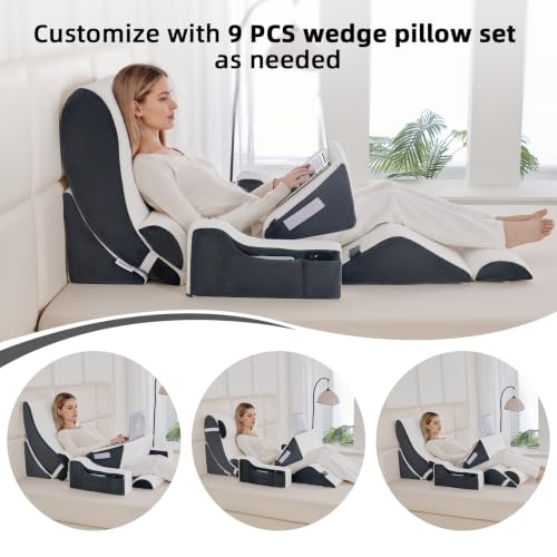 Wedge Pillow Set for After Surgery,White/Dark Grey,9PCS-23.2" - color: White/Dark Grey, size: 9PCS-23.2''