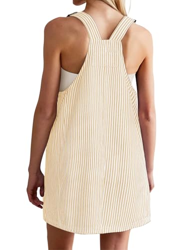 Yousify Womens Casual Denim Dress Striped Overalls Romper Jean Dress - color: Beige, size: Small