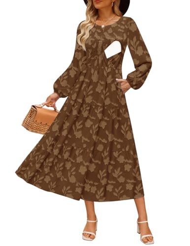 CzzzyL Women's Nursing Dresses Fall Boho Floral Breastfeeding with Pockets - color: Floralcaramel, size: X-Large