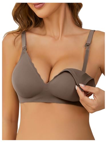 OYOANGLE Women's Maternity Nursing Bra Wireless Push Up Breastfeeding Bras - color: Dark Brown, size: Medium