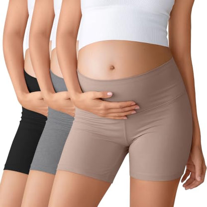 Ficerd 3 Pack Maternity Pajama Lounge Shorts - color: Light Camel, Gray, Black, size: Medium
