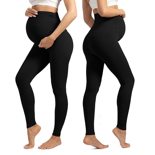 Maternity Leggings for Women Over The Belly Buttery Soft Pregnancy Yoga Pants Active Wear Workout Tights - color: Black, size: XX-Large