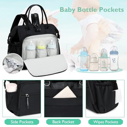 LORADI Large Diaper Bag Tote Backpack (Black-silver, Extral-large-27L) - color: Black-silver, size: Extral-large-27L
