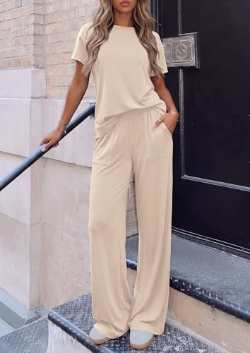 PRETTYGARDEN Women's Summer 2 Piece Matching Lounge Sets - color: Beige, size: Medium