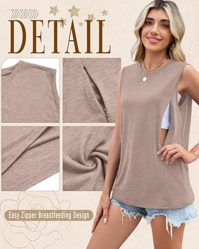 3 Pack Women's Nursing Tank Tops - color: Camel, Mocha, Cream, size: XX-Large