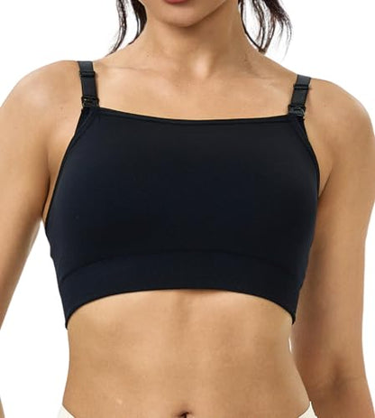 Suekaphin Square Neck Nursing Bra for Pregnancy Women Maternity Pull-On Breastfeeding Bra Fixed Cups - color: Black/Gray/Beige, size: Small