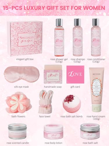15Pcs Rose Spa Kit Bath Sets for Women Gift Birthday Gift Set for Women