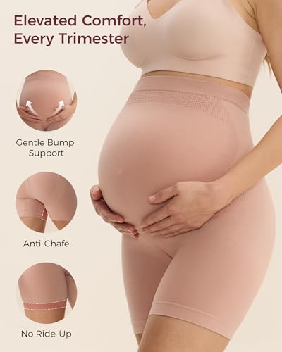 Momcozy Maternity Shapewear for Under Dresses, Anti-Chafing, Cotton Gusset - color: Oyster Pink, size: Medium