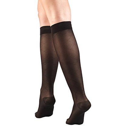 Truform Sheer Compression Stockings, 15-20 mmHg, Women's Knee High Length, Diamond Pattern, Black, Medium - color: Black, size: Medium (1 Pair), style: Diamond Pattern