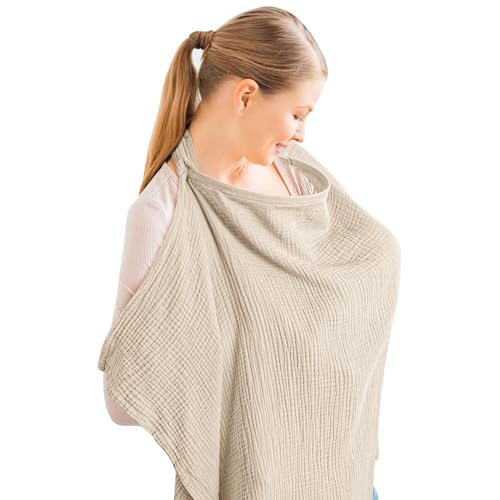 Konssy Muslin Nursing Cover Up for Breastfeeding with Rigid Hoop - color: Summer Wheat