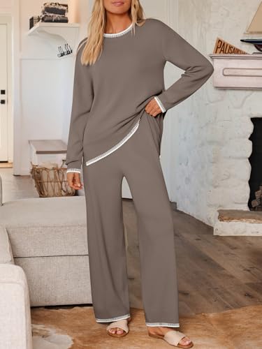 LILLUSORY Lounge Sets Womens 2 Piece Matching 2026 Fall Knit Sweater Set - color: Mocha, size: Small