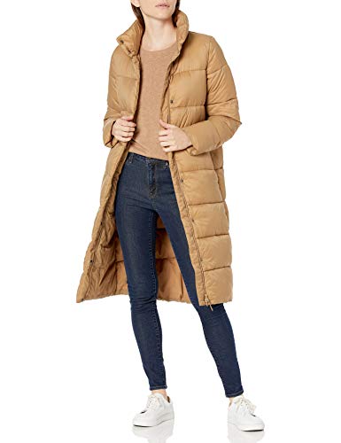 Amazon Essentials Women's Lightweight Full-Zip Water-Resistant Long Cocoon Puffer Winter Coat, Stand Collar, Insulated - color: Mushroom Brown, size: X-Large