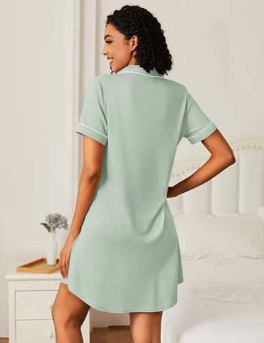 Ekouaer Nightgowns for Women Bamboo Viscose Button Down Sleepshirts - color: Light Green, size: Large