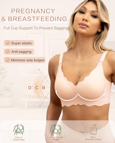 As Fairy Scalloped Nursing Bra Wireless Jelly Support Maternity Bra - color: Nude, size: Medium