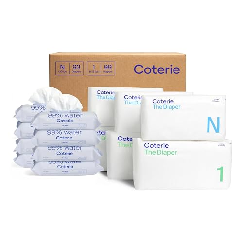 Coterie Baby Wipes + Diapers Kit, Size NB & Size 1 Diapers, 8-Pack Wipes