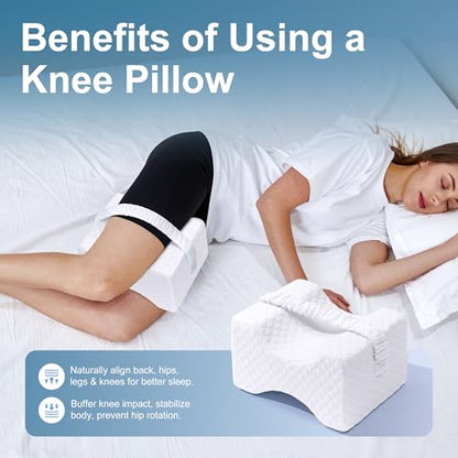 UJPFEO Knee Pillow for Side Sleepers, Memory Foam Leg Support with Strap - color: Natural White