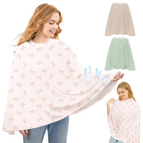 Basumee Nursing Cover for Breastfeeding Breathable Mesh 360 Full Privacy - color: Dusty Pink Bows, size: 1 Pack