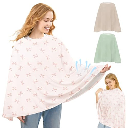 Basumee Nursing Cover for Breastfeeding Breathable Mesh 360 Full Privacy - color: Dusty Pink Bows, size: 1 Pack