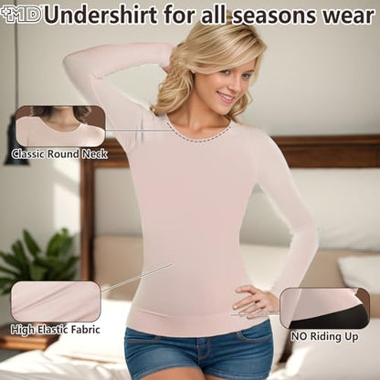 +MD Womens Long Sleeve Undershirts Tops Bamboo Viscose Underscrub - color: Nude, size: XX-Large