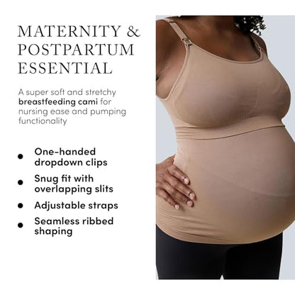 Ingrid & Isabel Basics - Postpartum Nursing & Pumping Cami for Breastfeeding - Seamless Nursing Tank Top - color: Taupe, size: Medium