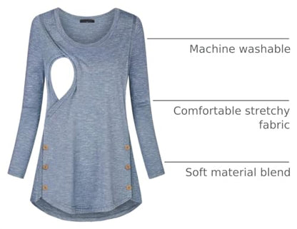 connche Women's Button Side Maternity Tunic Nursing Tops for Breastfeeding - color: Light Blue, size: X-Large