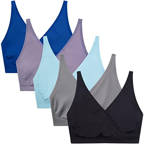Suekaphin 5pack Nursing Bra Maternity Bra Breastfeeding Sleeping/Sleep Bra Pregnancy Women's Seamless Bralette Wirefree - color: Black/Gray/Navy/Bean/Lightblue, size: Medium