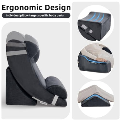 Wedge Pillow Set for After Surgery,Dark Grey,9PCS-23.2" - color: Dark Grey, size: 9PCS-23.2''