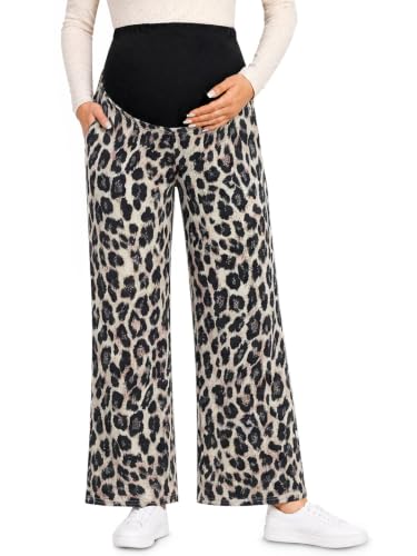 Yousify Womens Maternity Pants Casual Wide Leg Pregnancy Trousers - color: Leopard, size: Medium