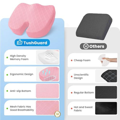 TushGuard Seat Cushion, Memory Foam Office Chair Cushion - Pink, X-Large - color: Pink, size: X-Large