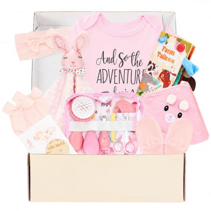 Defresit 13Pcs Baby Shower Gift, Baby Girl Gift Basket - color: Pink