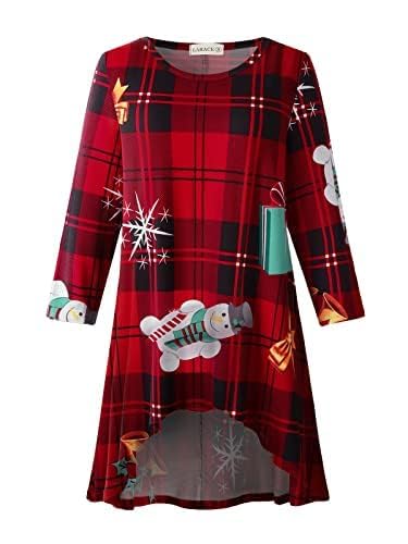 LARACE Womens Plus Size 3/4 Sleeve High Low Swing Tunic Tops - color: Flower46_christmas, size: 5X