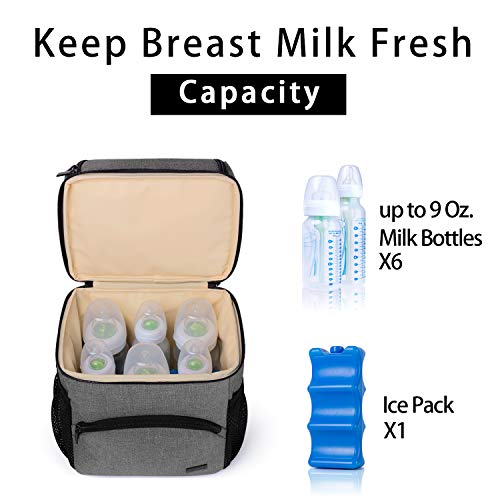 Teamoy 2 Layers Breastmilk Cooler Bag with Ice Pack for Working Moms, Gray - color: Gray