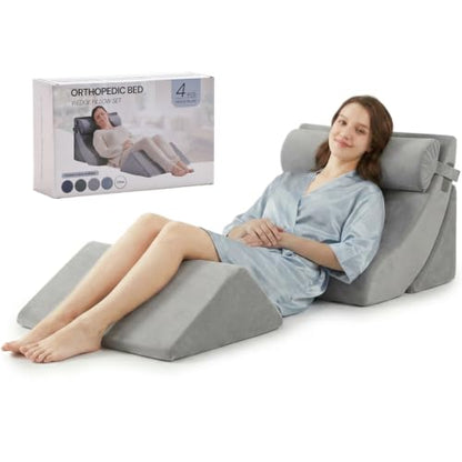 Axelrod 4PCS Orthopedic Bed Wedge Set — 21.8" Wide Foam Wedges, Grey - color: Grey-4pcs, size: 4 Pieces