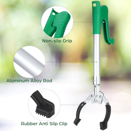 15.7" Aluminum Reacher Grabber – Lightweight Pick-Up Tool for Trash & Objects, Foldable Arm Extender for Indoor/Outdoor Use, Mobility Aid for Seniors & Wheelchair Users