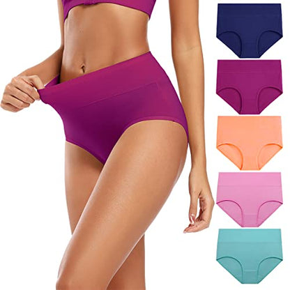 Molasus Women's Cotton Underwear High Waisted Full Coverage Ladies Panties (Regular & Plus Size) - color: Multicolor-5pack-a4, size: Medium