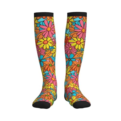 Compression Socks Women and Men 15-20mmHg-Circulation Support Socks for Athletic Running Cycling - color: Hippie Flower