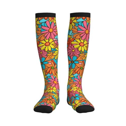 Compression Socks Women and Men 15-20mmHg-Circulation Support Socks for Athletic Running Cycling - color: Hippie Flower