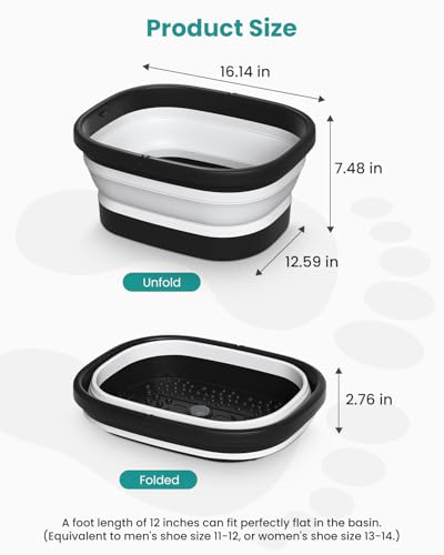 Nekteck Foot Soaking Tub Collapsible Bucket for Foot Bath Soak Tub, Black - color: Black