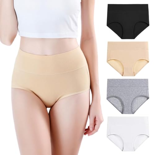 wirarpa Women's Modal Underwear Soft High Waist Briefs Ladies Panties 4 Pack - color: Black/Beige/Grey/White, size: Medium