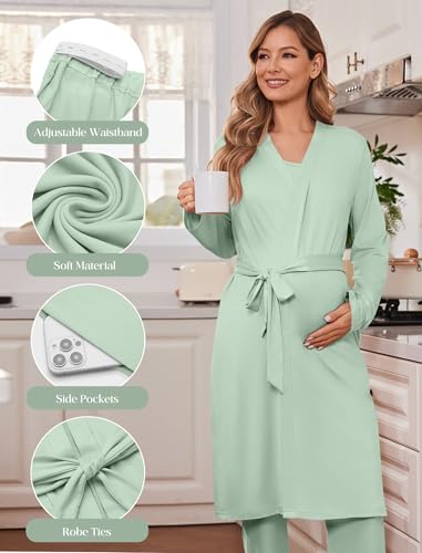 Maternity Sets Labor and Delivery Gown Postpartum Essentials Nursing Pajama - color: Light Green, size: Small