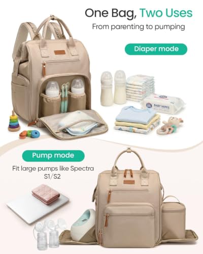 Qualyphant Extra Large Breast Pump Bag & Insulated Cooler, Dual-Deck Design - color: Khaki